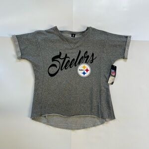 Steelers Pro Shop Womens M Gray Cropped Terry Sweatshirt Tee NWT Vintage